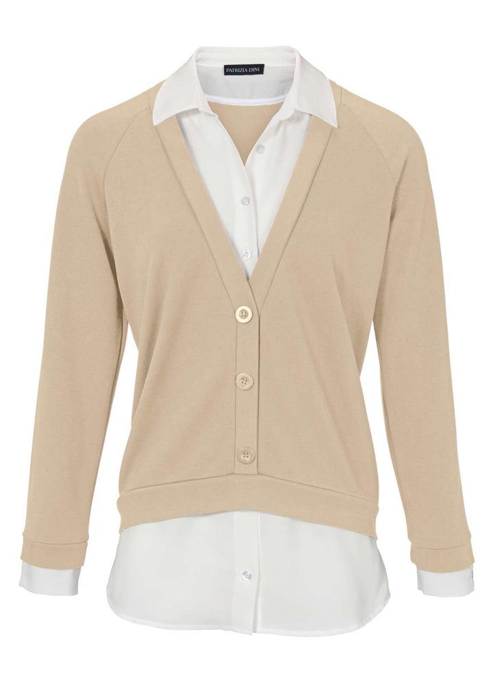 Patrizia Dini Damen Designer-2-in-1-Blusenshirt, sand-weiß