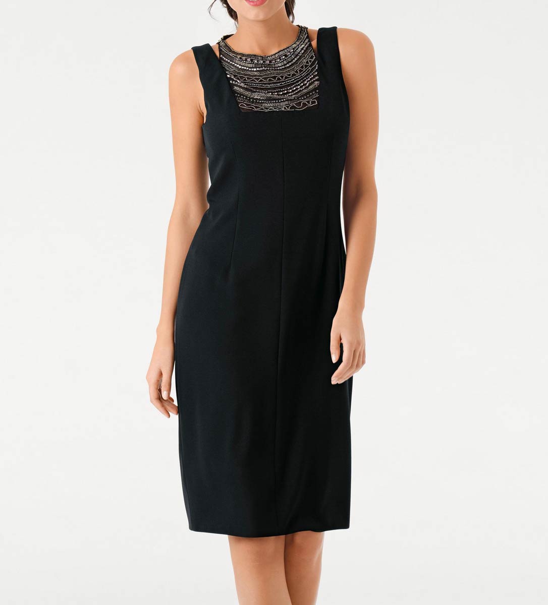 Ashley Brooke Damen Designer-Kleid mit Perlen-Dekolleté, schwarz