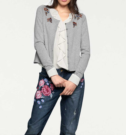 Linea Tesini Damen Designer-Cardigan m. Strass, grau