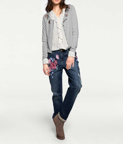Linea Tesini Damen Designer-Cardigan m. Strass, grau