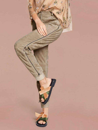 Rick Cardona Damen Designer-Velourslederhose, sand