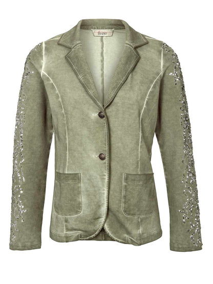 Linea Tesini Damen Designer-Sweatblazer mit Pailletten, oliv