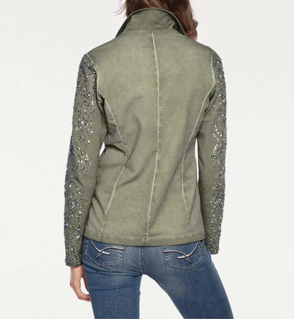 Linea Tesini Damen Designer-Sweatblazer mit Pailletten, oliv