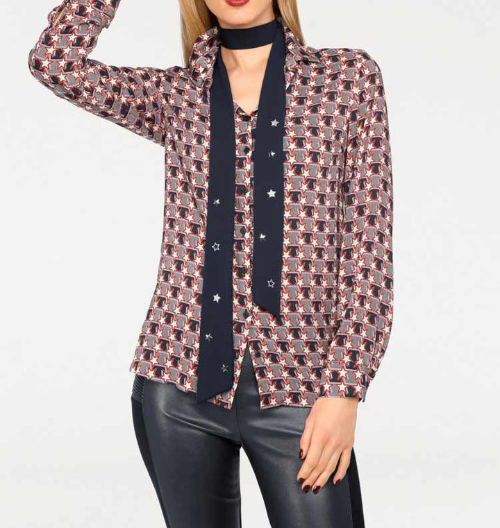 Rick Cardona Damen Designer-Bluse mit 2 Schals, bunt