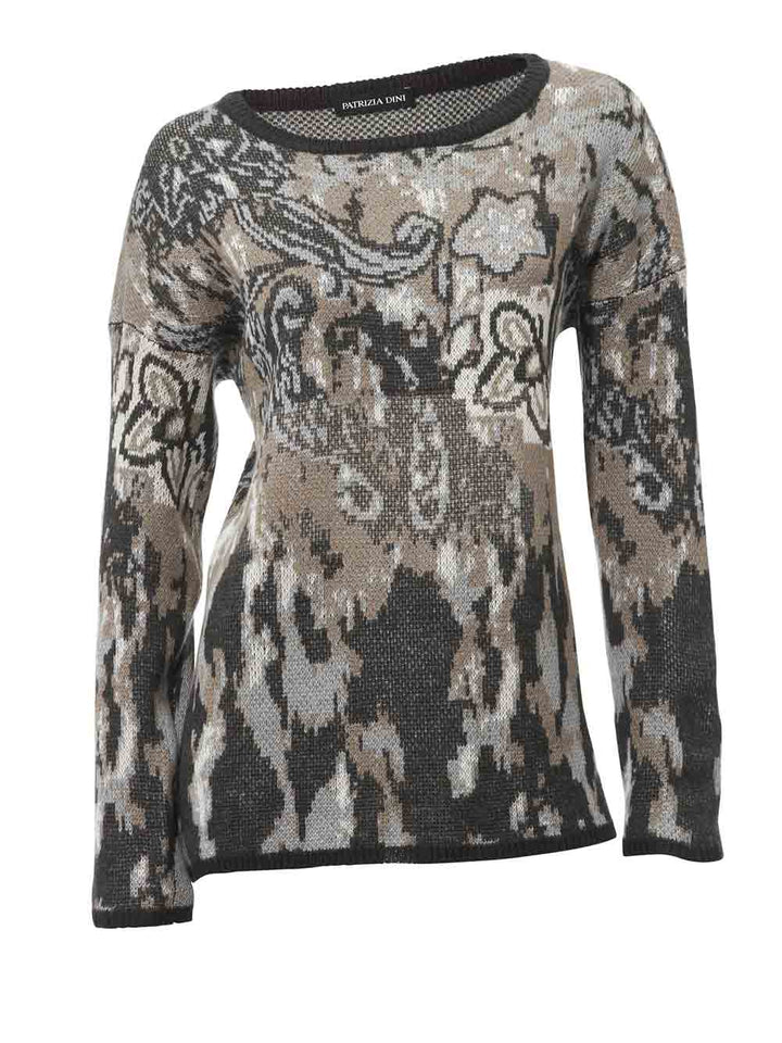 Patrizia Dini Damen Designer-Jacquard-Pullover, graublau-bunt