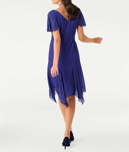 Ashley Brooke Damen Designer-Cocktailkleid mit Perlen, blau