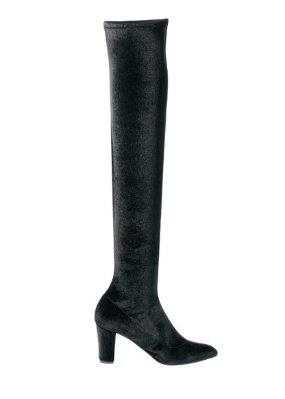 Heine Damen Samt-Overkneestiefel, schwarz