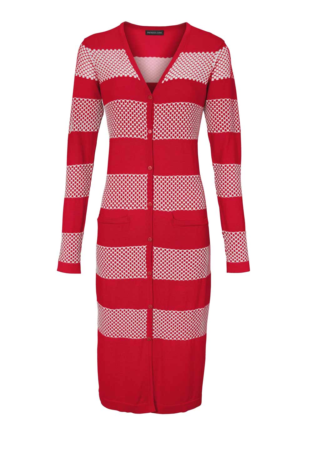 Patrizia Dini Damen Designer-Longstrickjacke, rot-ecru