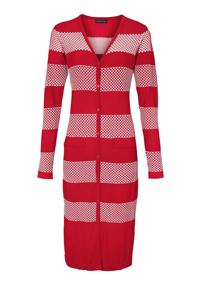 Patrizia Dini Damen Designer-Longstrickjacke, rot-ecru