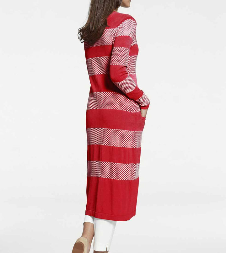 Patrizia Dini Damen Designer-Longstrickjacke, rot-ecru
