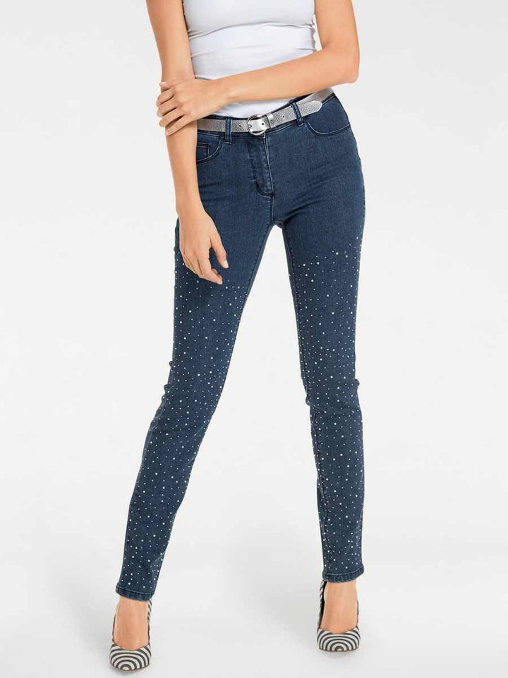 Ashley Brooke Damen Designer-Optimizer-Jeans mit Nieten, dunkelblau