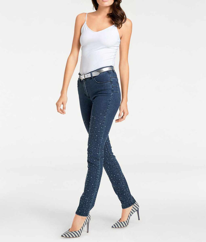 Ashley Brooke Damen Designer-Optimizer-Jeans mit Nieten, dunkelblau