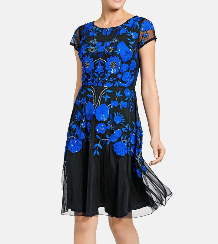 Ashley Brooke Damen Designer-Stickereikleid mit Perlen, schwarz-blau