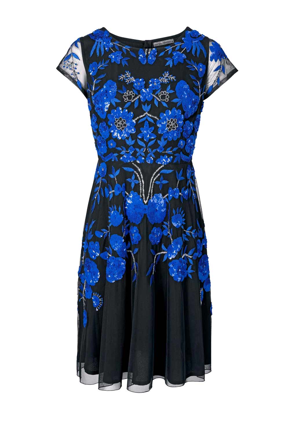 Ashley Brooke Damen Designer-Stickereikleid mit Perlen, schwarz-blau