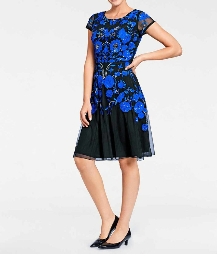 Ashley Brooke Damen Designer-Stickereikleid mit Perlen, schwarz-blau