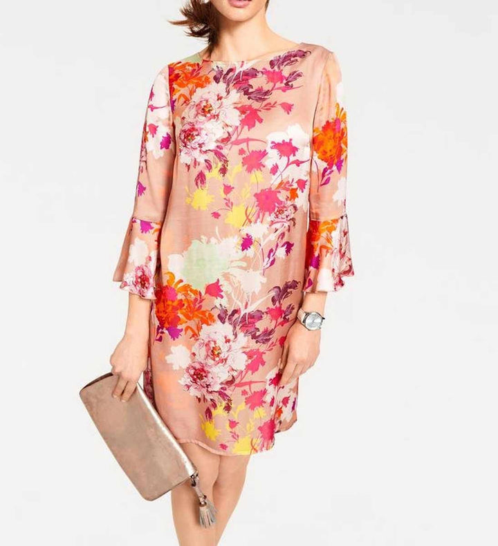 Heine - Best Connections Damen Druckkleid, apricot-bunt