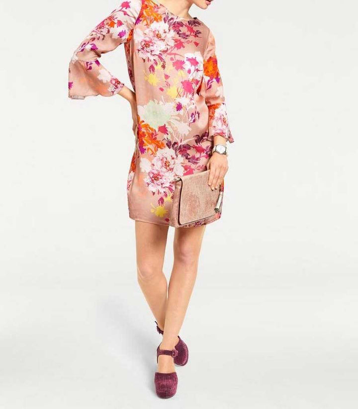 Heine - Best Connections Damen Druckkleid, apricot-bunt