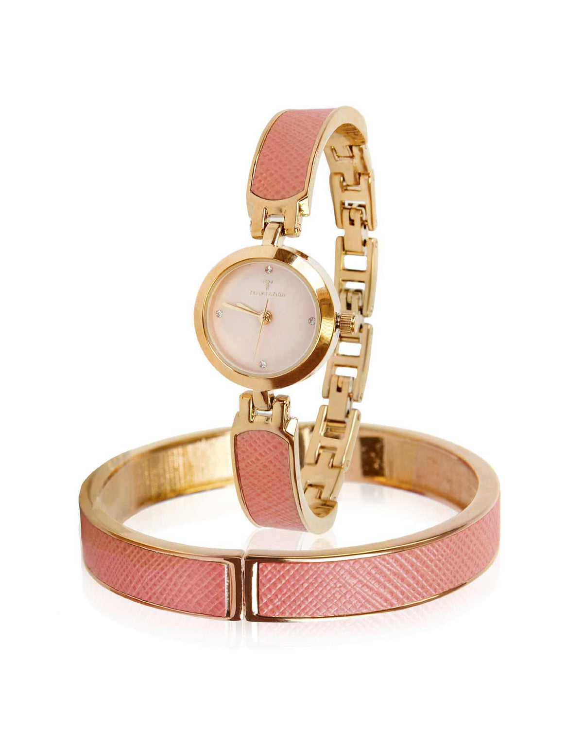 TEMPTATION Damen Marken-Armbanduhr+Armreif, rosé-goldfarben