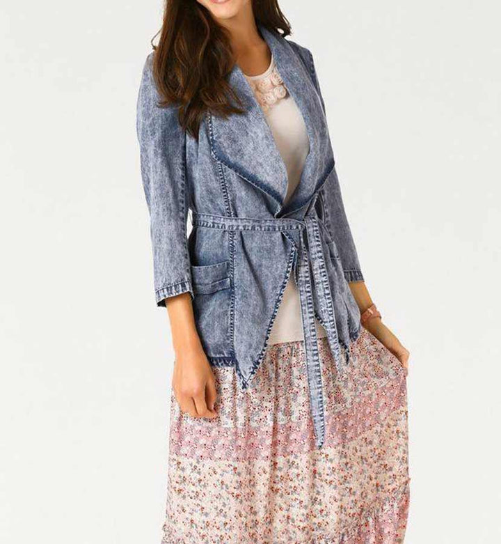 Linea Tesini Damen Designer-Gürteljacke im Jeanslook, blau