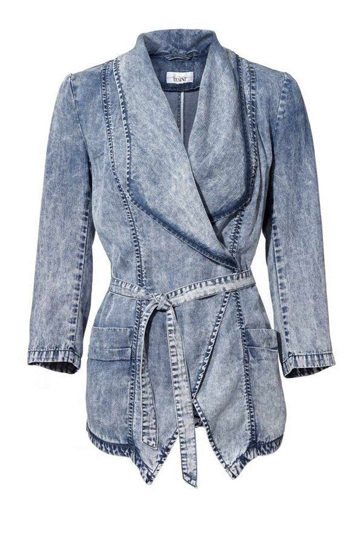Linea Tesini Damen Designer-Gürteljacke im Jeanslook, blau