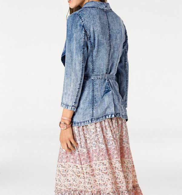 Linea Tesini Damen Designer-Gürteljacke im Jeanslook, blau