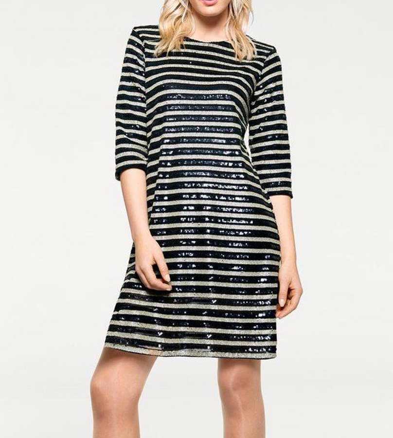 Heine - Best Connections Damen Paillettenkleid, nachtblau-ecru