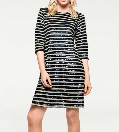 Heine - Best Connections Damen Paillettenkleid, nachtblau-ecru