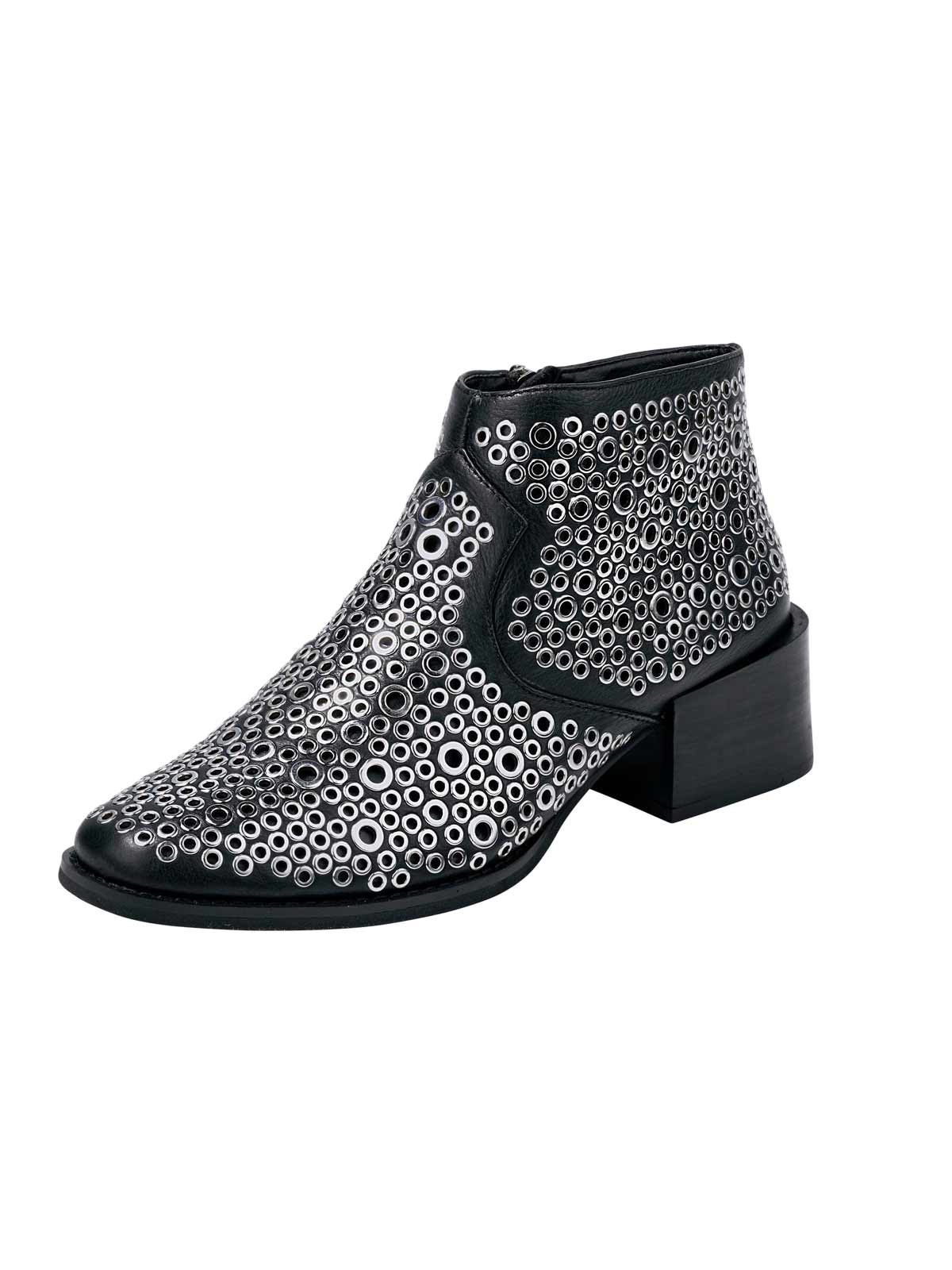 Heine Damen Lederstiefelette mit Nieten, schwarz