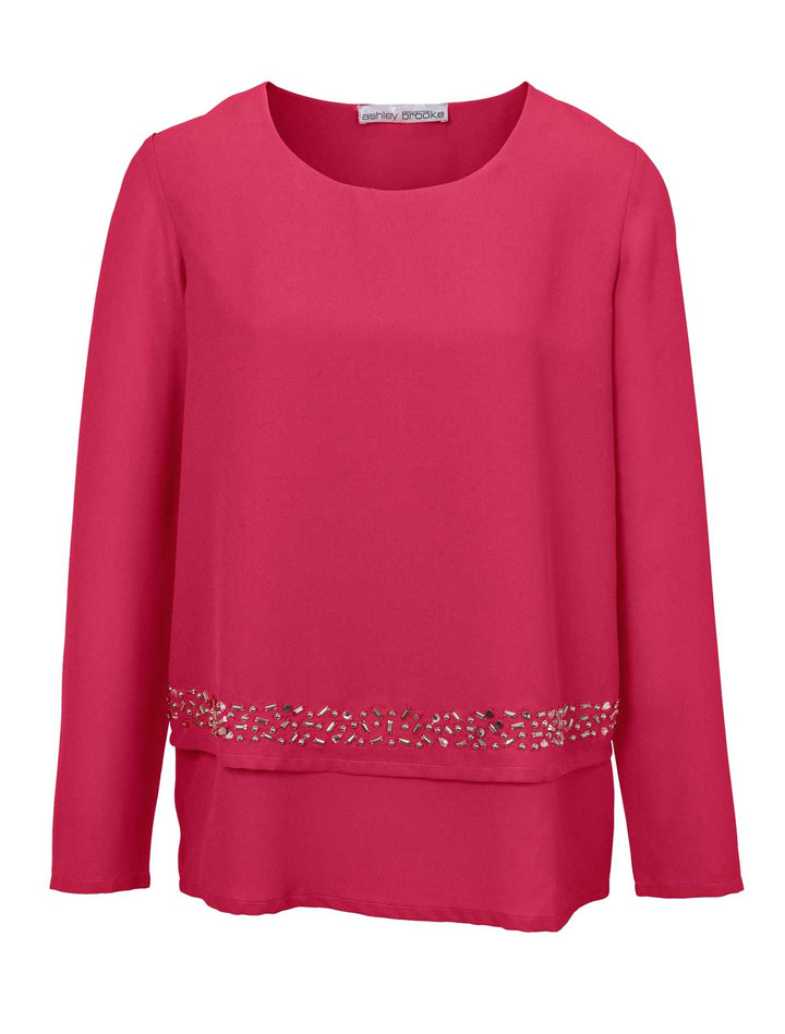 Ashley Brooke Damen Designer-Bluse mit Perlen, fuchsia