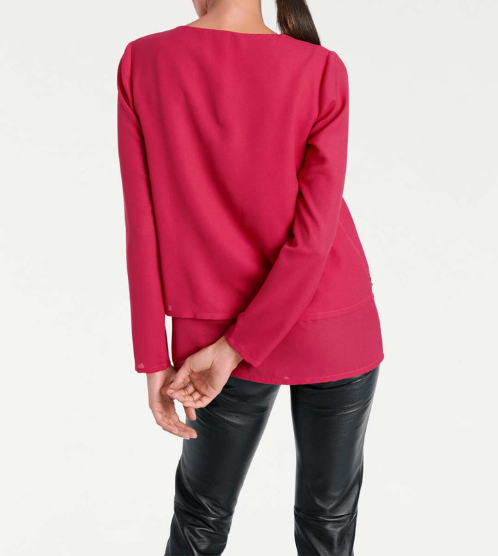 Ashley Brooke Damen Designer-Bluse mit Perlen, fuchsia