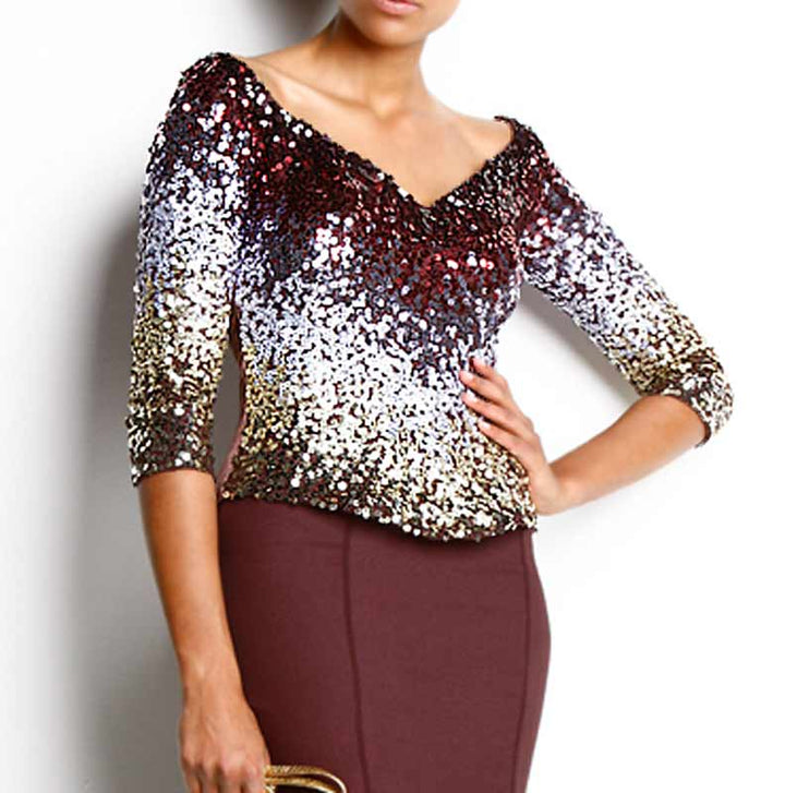 Carry Allen By Ella Singh Damen Designer-Paillettencorsage, bordeaux-bunt