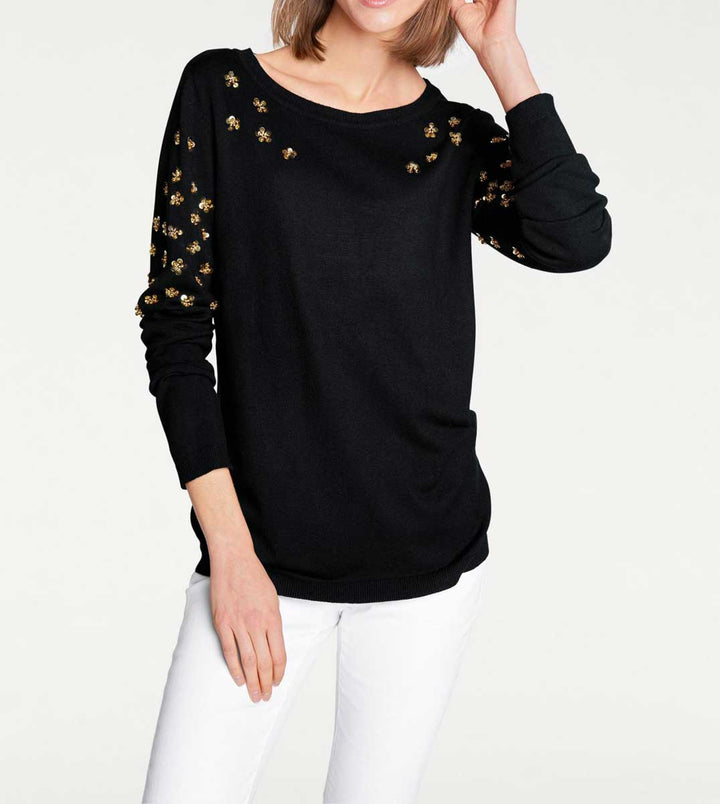 Rick Cardona Damen Designer-Pullover mit Pailletten, schwarz