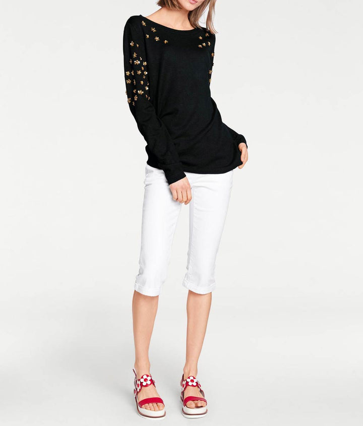 Rick Cardona Damen Designer-Pullover mit Pailletten, schwarz