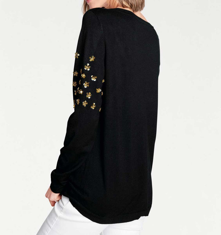 Rick Cardona Damen Designer-Pullover mit Pailletten, schwarz