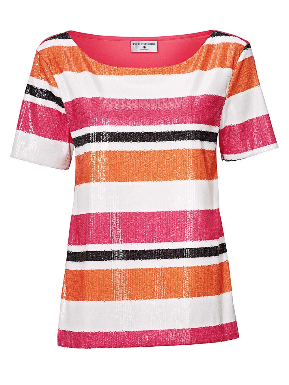 Rick Cardona Damen Designer-Paillettenshirt, orange-pink