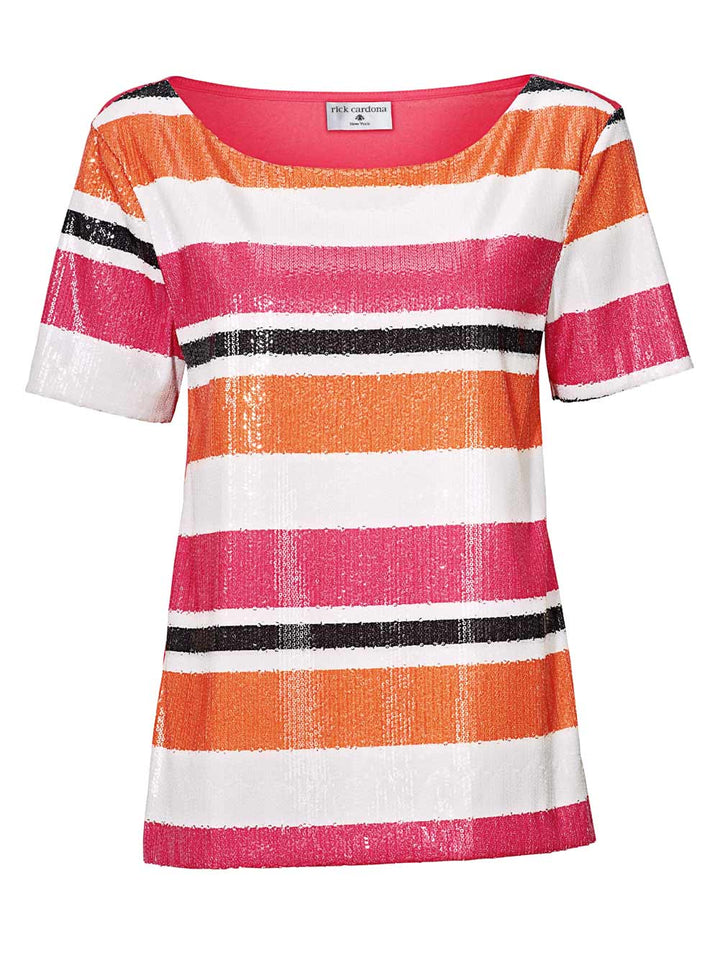 Rick Cardona Damen Designer-Paillettenshirt, orange-pink
