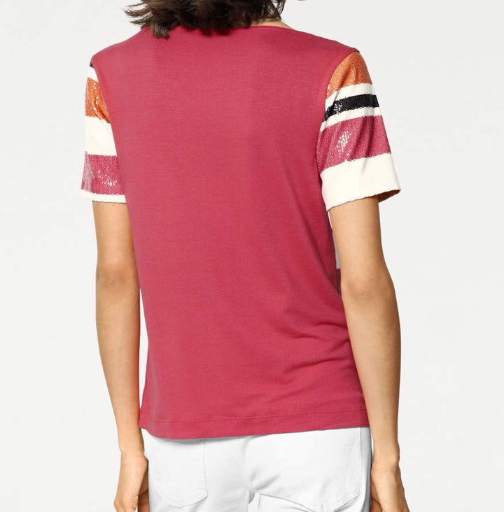 Rick Cardona Damen Designer-Paillettenshirt, orange-pink