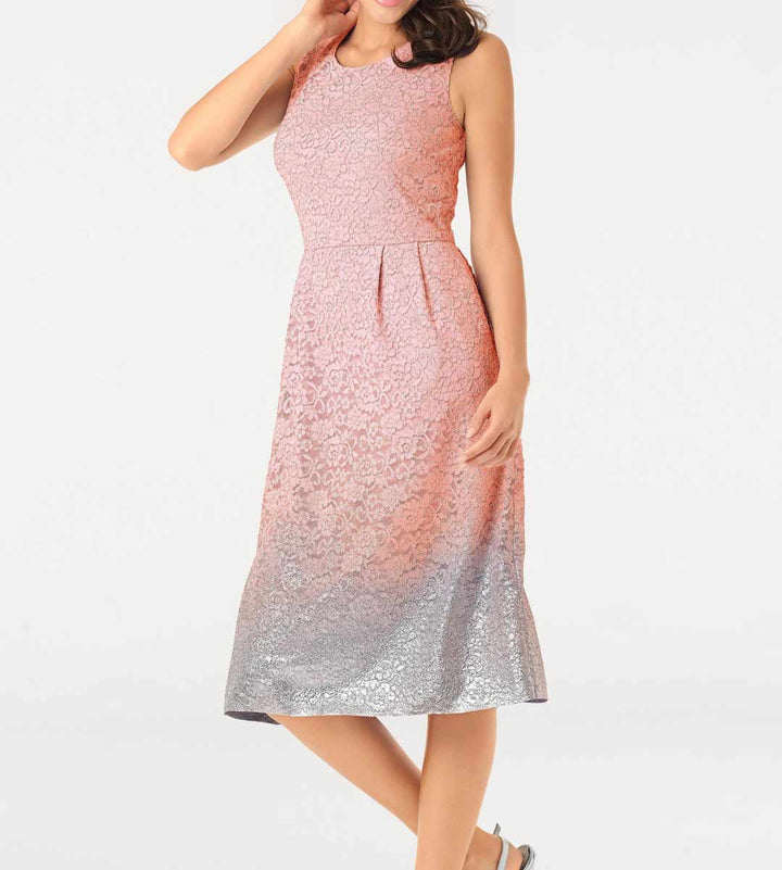 Ashley Brooke Damen Designer-Spitzenkleid, rosé-silber