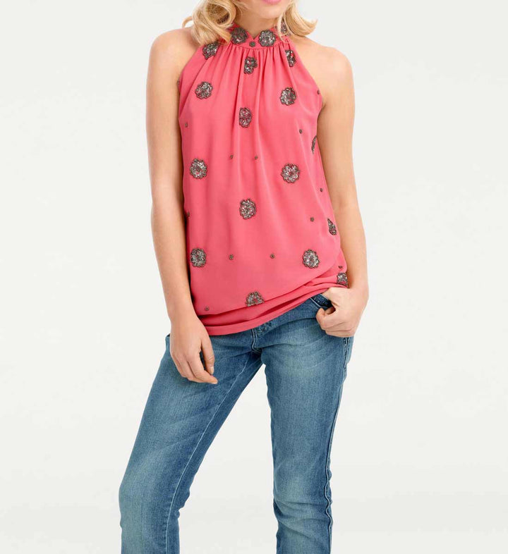 Ashley Brooke Damen Designer-Pailletten-Blusentop, koralle