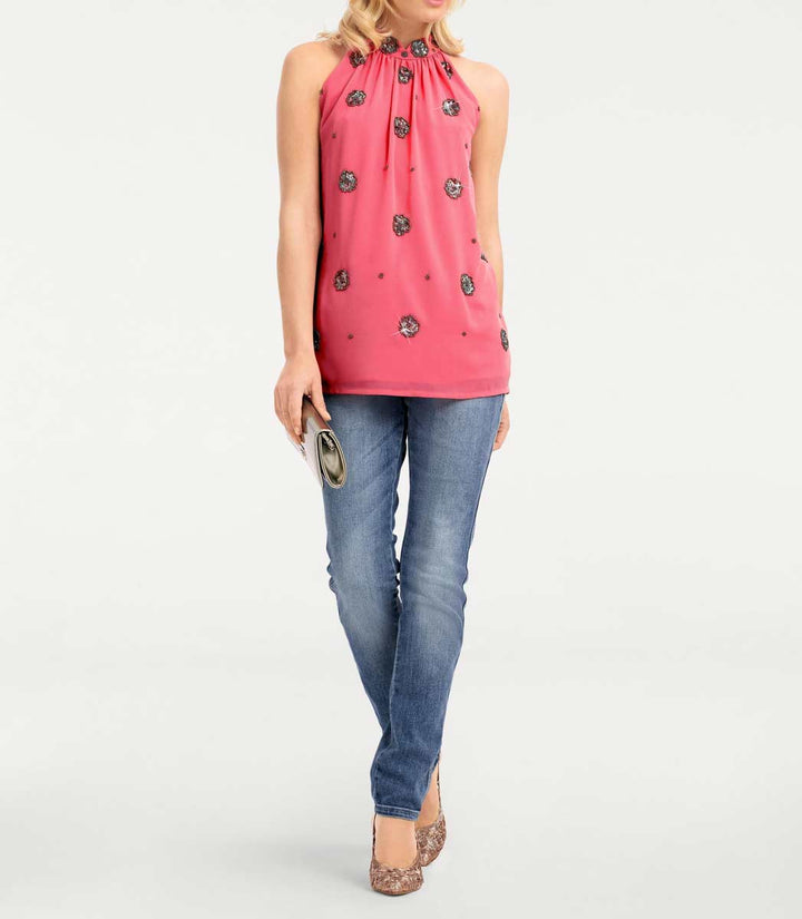 Ashley Brooke Damen Designer-Pailletten-Blusentop, koralle