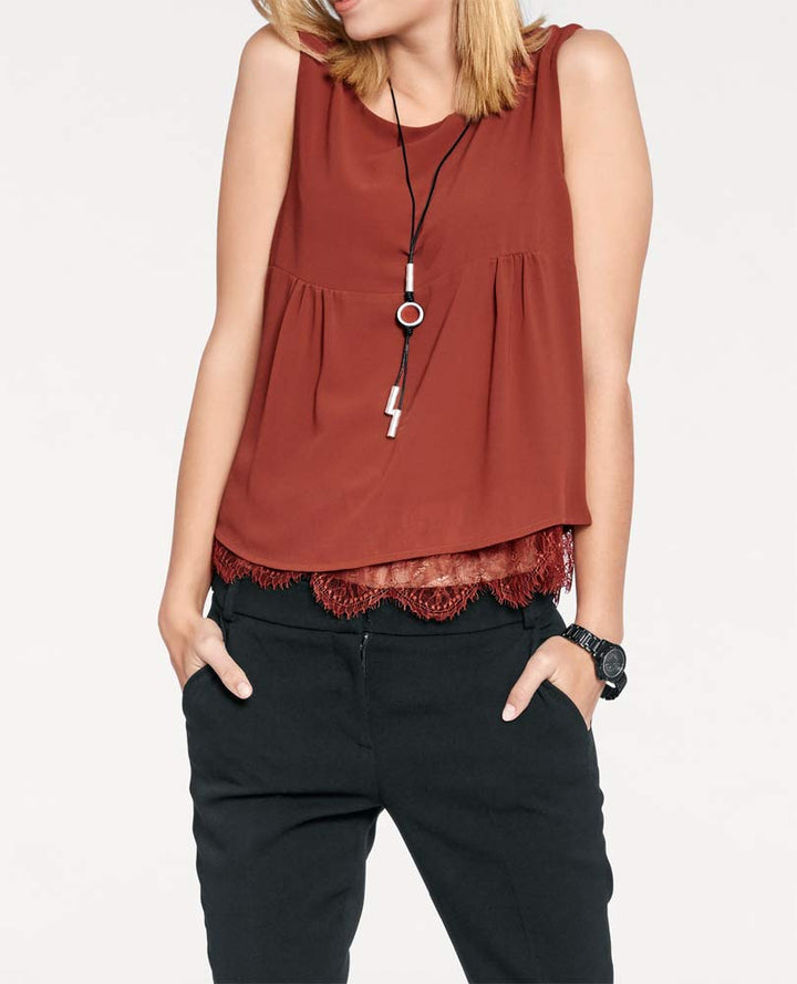 Rick Cardona Damen Designer-Spitzentop, terracotta