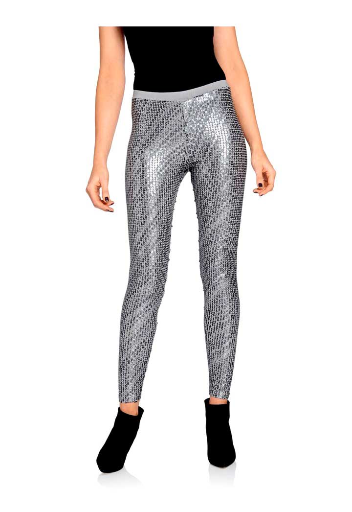 Heine Damen Pailletten-Leggings, silbergrau