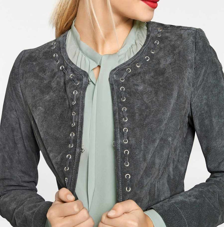 Rick Cardona Damen Designer-Ledermantel, grau