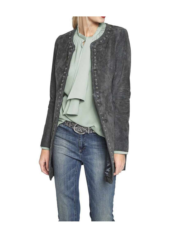 Rick Cardona Damen Designer-Ledermantel, grau