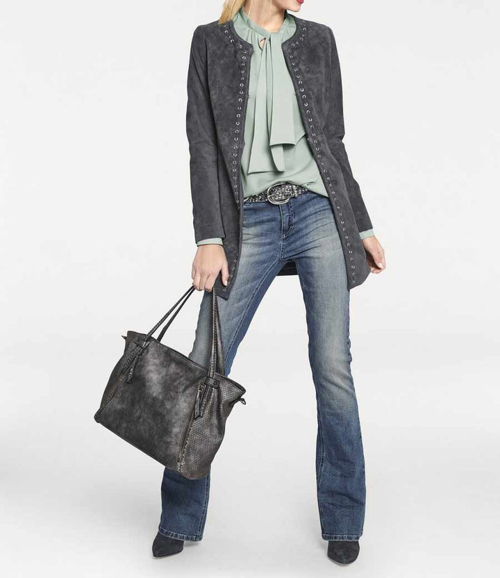 Rick Cardona Damen Designer-Ledermantel, grau