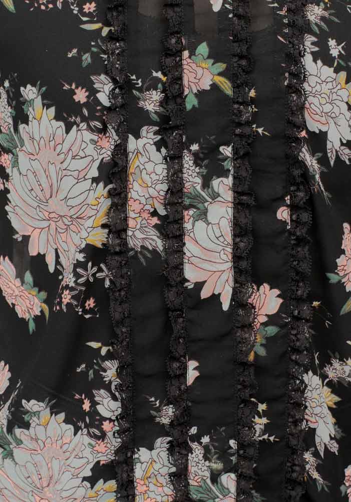 Tamaris Damen Marken-Bluse mit Spitze, schwarz-bunt