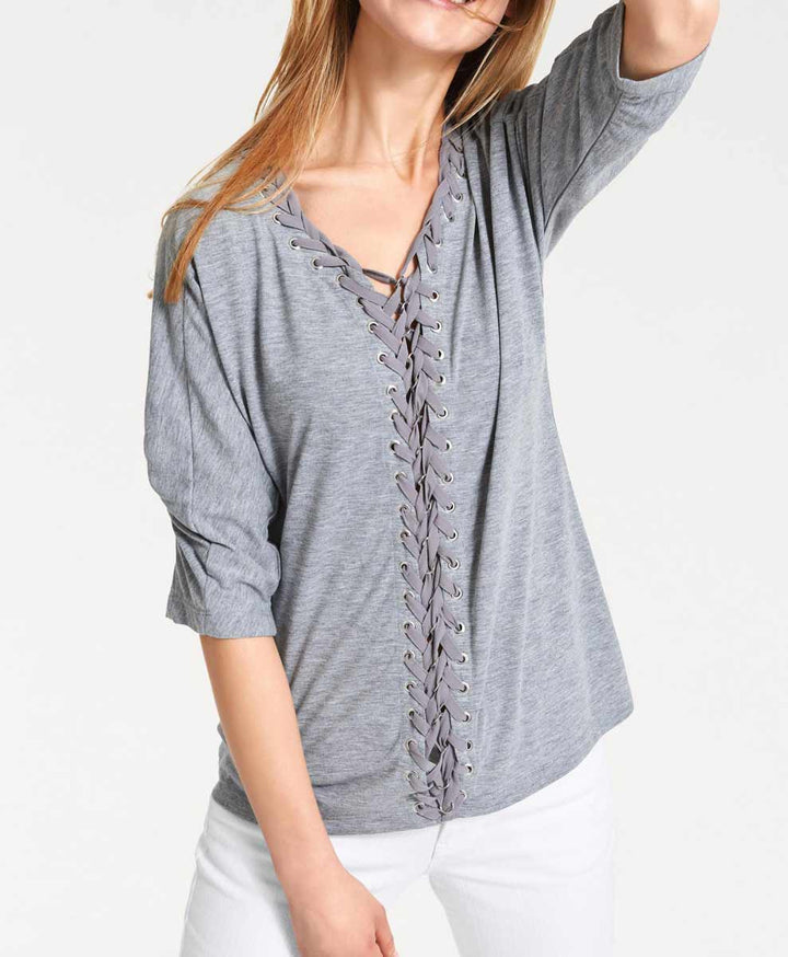 Heine - Best Connections Damen Shirt mit Schnürungen, grau-melange