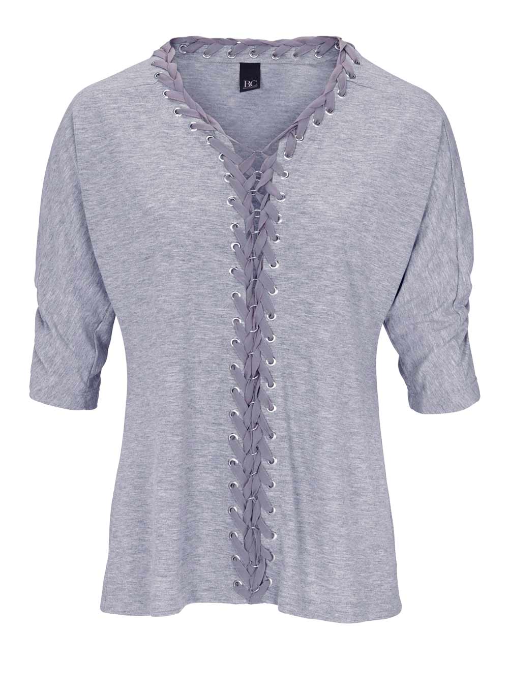 Heine - Best Connections Damen Shirt mit Schnürungen, grau-melange