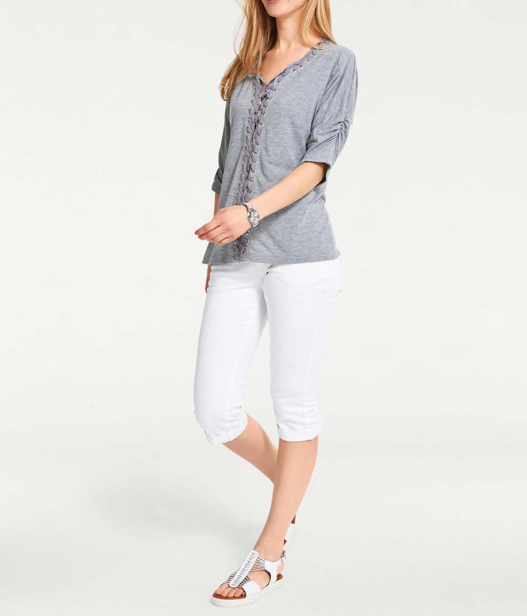 Heine - Best Connections Damen Shirt mit Schnürungen, grau-melange