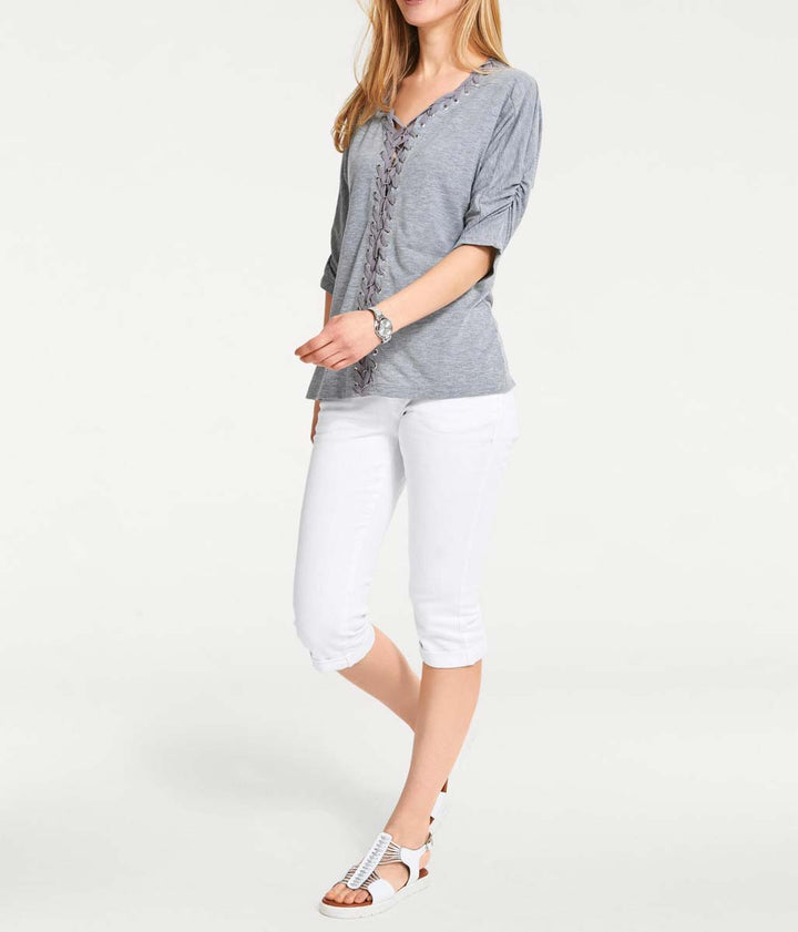 Heine - Best Connections Damen Shirt mit Schnürungen, grau-melange
